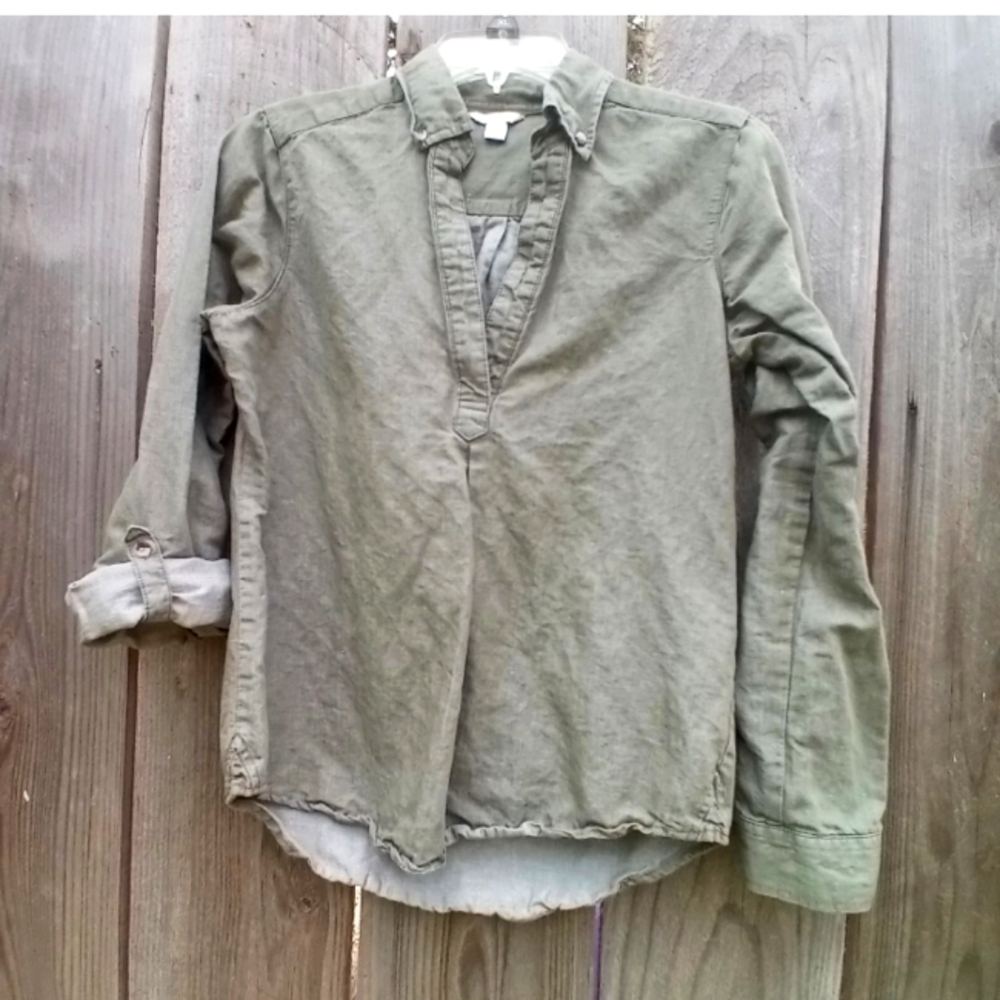 Cato Est. 1946 Roll Long sleeve Popover Tunic Shirt XS Green Pullover Collared